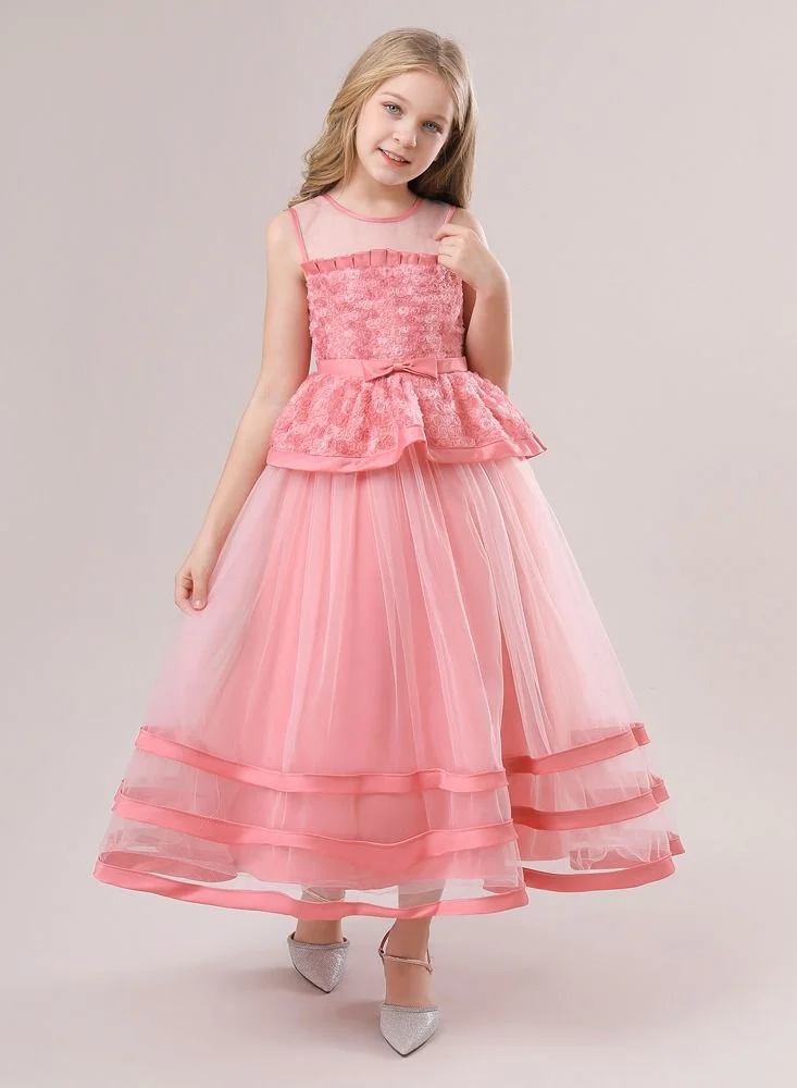بيبي كلو Pink layered hem mesh party dress for girls