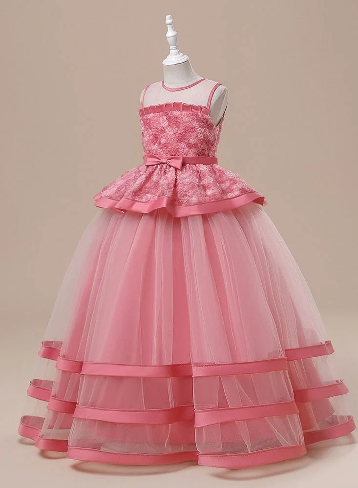 بيبي كلو Pink layered hem mesh party dress for girls