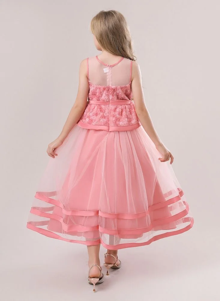 بيبي كلو Pink layered hem mesh party dress for girls
