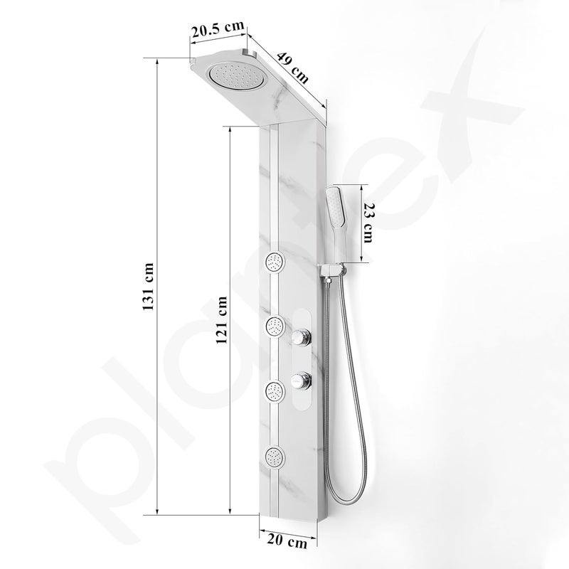 plantex Plantex SS304 Marble Textured Shower Panel for Bathroom with ShowerheadHand Shower with Hose Pipe ClampBody Massage JetsBathroom Shower System KM8099 - Image 3