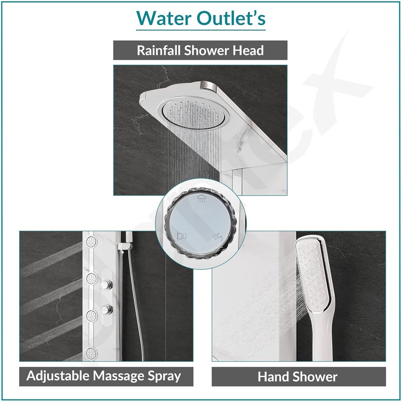 plantex Plantex SS304 Marble Textured Shower Panel for Bathroom with ShowerheadHand Shower with Hose Pipe ClampBody Massage JetsBathroom Shower System KM8099 - Image 5