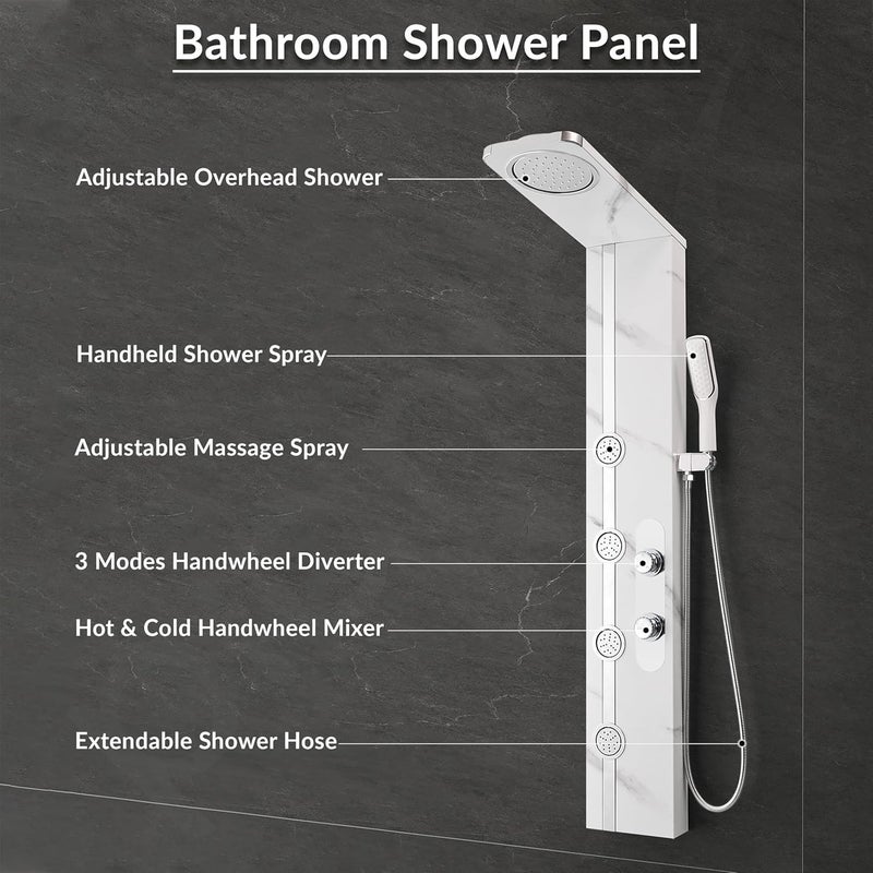 plantex Plantex SS304 Marble Textured Shower Panel for Bathroom with ShowerheadHand Shower with Hose Pipe ClampBody Massage JetsBathroom Shower System KM8099 - Image 2