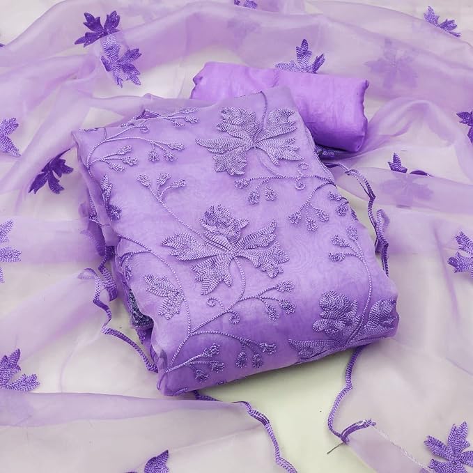 NILKANTH CREATION Women's Organza Unstitched Salwar Suit Dress Material With Dupatta (Purple) - NLKT_Organza - Image 4