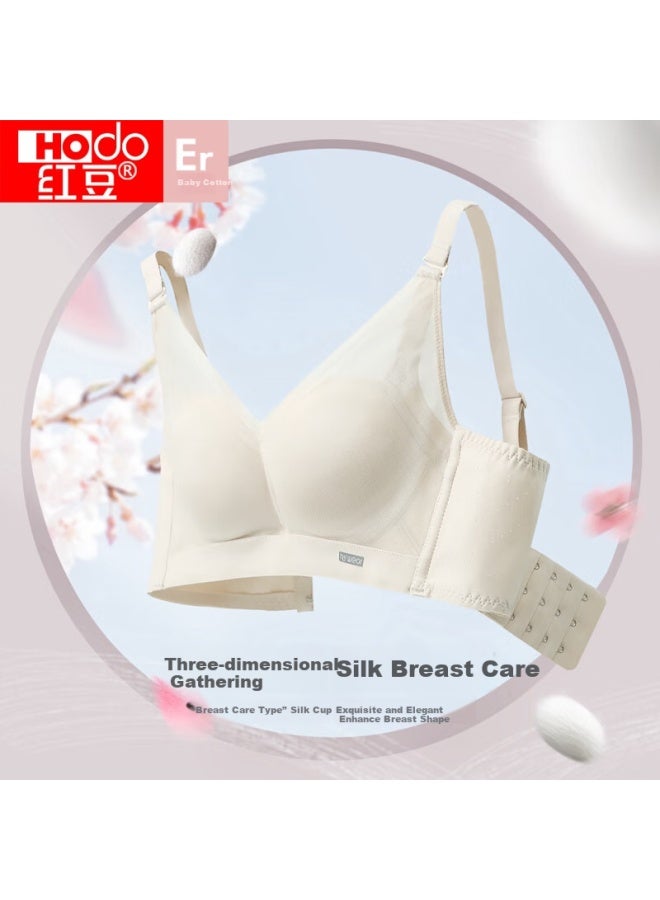 hongdou Red Bean baby Cotton Gradually Thickened Cup 100% Mulberry Silk Lining Lace Push-up Bra Spring Summer - Image 1