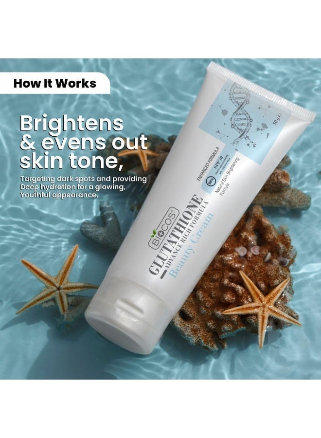 BIOCOS Glutathione Beauty Cream (Pack of 2) with Aloe Vera, Hyaluronic Acid & Shea Butter – Brightening Face Cream for Dark Spots, Hyperpigmentation & Radiant Glow – Moisturizer for Dry Skin - 40g - Image 5