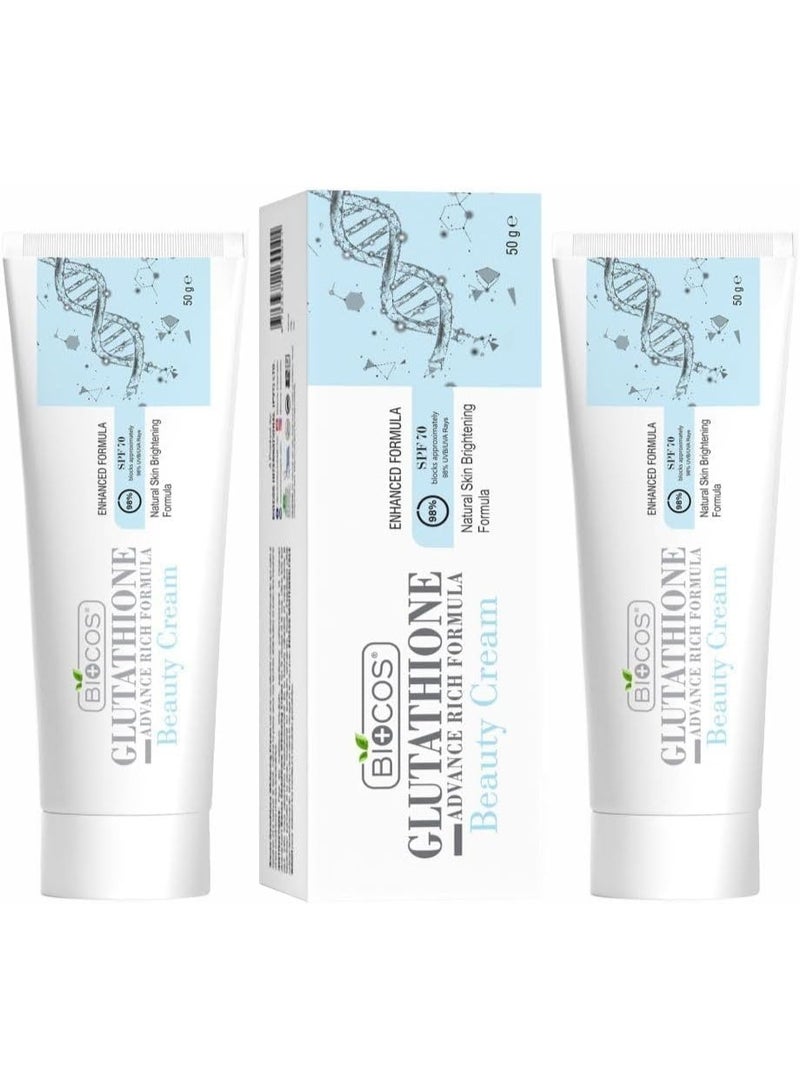 BIOCOS Glutathione Beauty Cream (Pack of 2) with Aloe Vera, Hyaluronic Acid & Shea Butter – Brightening Face Cream for Dark Spots, Hyperpigmentation & Radiant Glow – Moisturizer for Dry Skin - 40g - Image 1