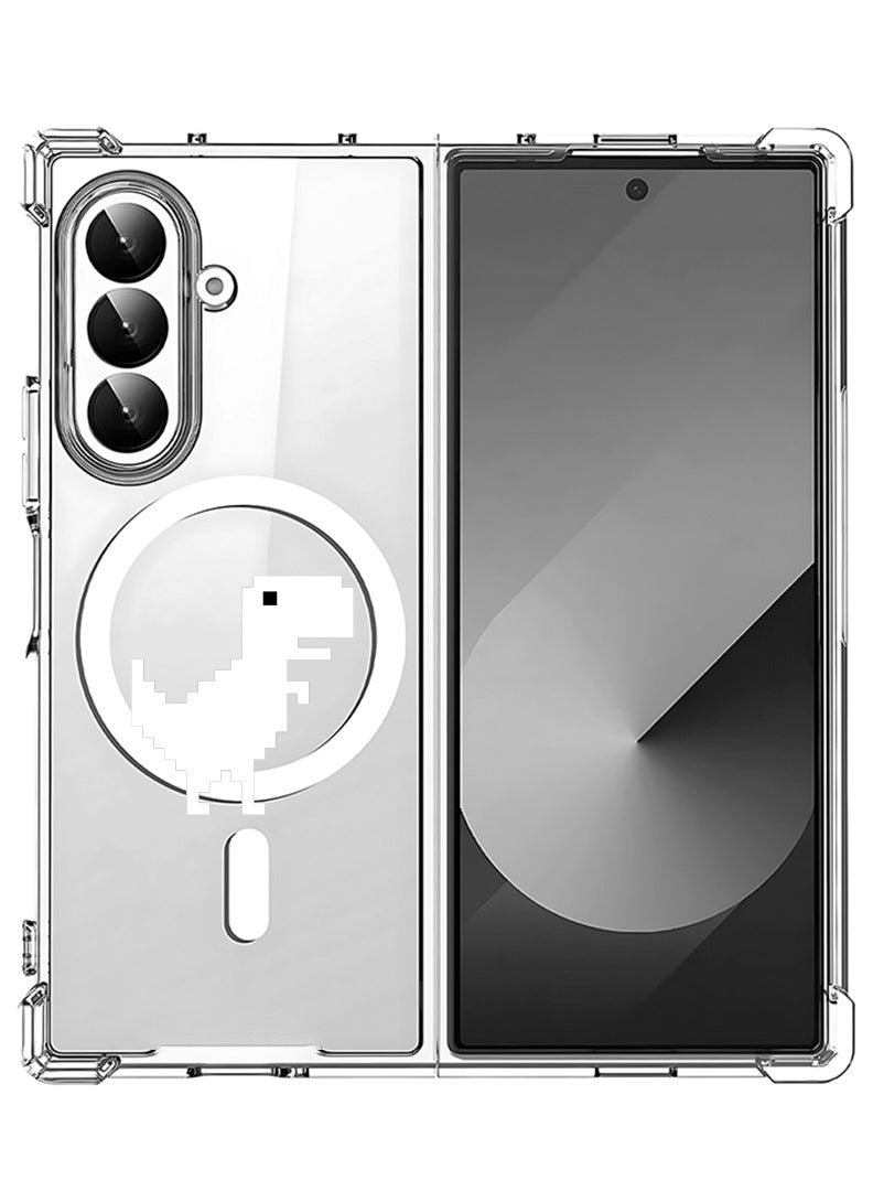 Theodor Magnetic Case for Samsung Galaxy Z Fold 7 Compatible with MagSafe Wireless Charging, Shockproof Phone Bumper Cover Offline Dino - White - Image 1