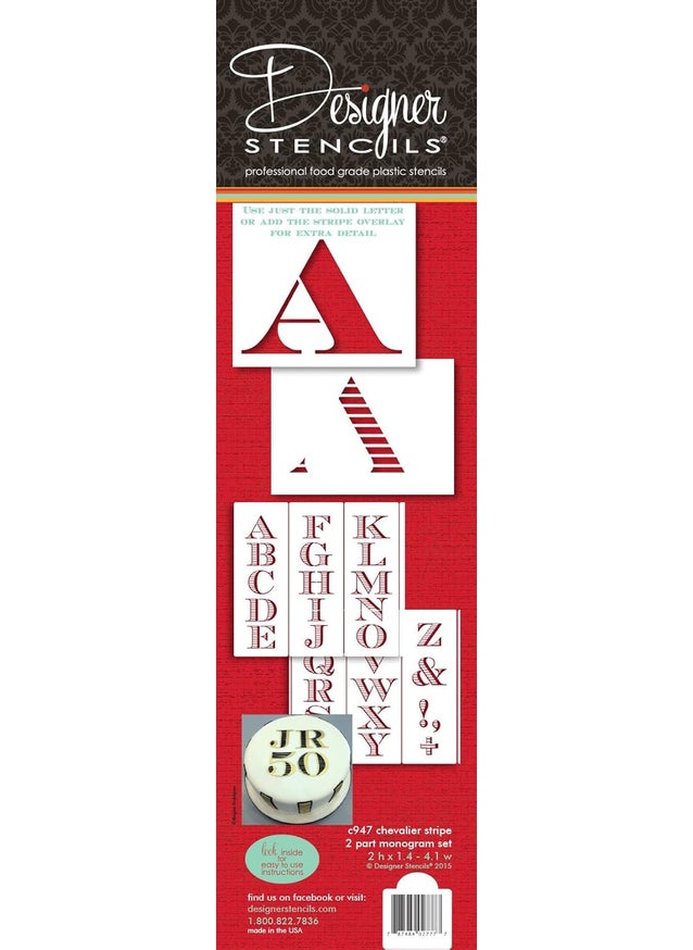 Designer Stencils Chevalier Stripe Monogram Cake Stencil Set by Designer Stencils  - Image 1