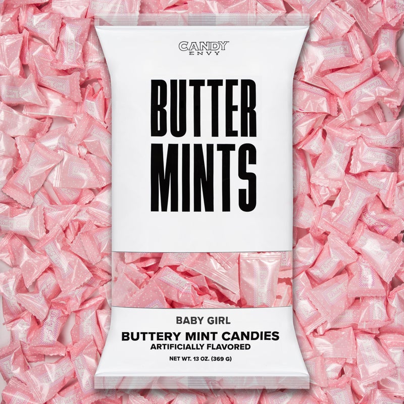 Candy Envy - Baby Girl Buttermints - 13 oz. Bag - 100 Individually Wrapped Candy Mints - Baby Shower Favors - Image 1