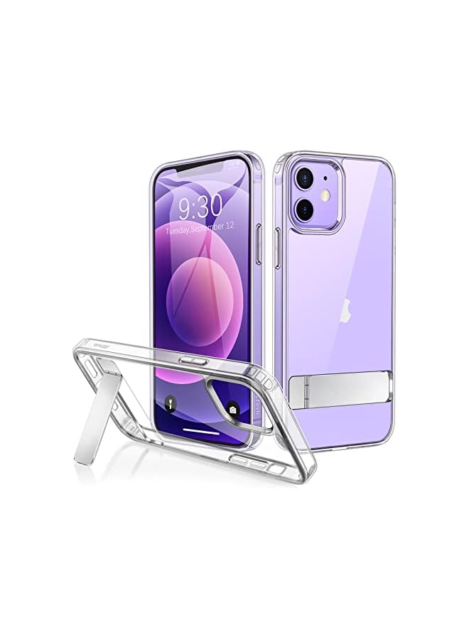JETech Case for iPhone 12 mini 5.4-Inch with Stand, Support Wireless Charging, Slim Shockproof Bumper Phone Cover, 3-Way Metal Kickstand (Clear) - Image 1