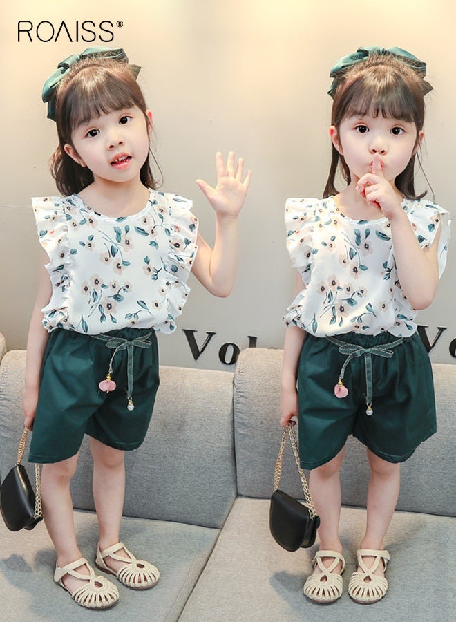 roaiss Toddler Girls Camisole and Shorts Set, Stylish Summer Outfit with Sleeveless Top and Solid Shorts, 2 Piece Comortable Clothing Set for Little Girls - Image 2