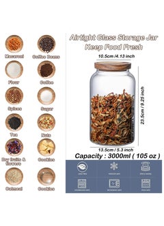 AUTOYSUR Large Glass Jar with Airtight Lid Set of 3 glass canister set, Glass Storage Containers for Food,Beans,Candy,Spice(3PC, 3000ml)  - Image 2