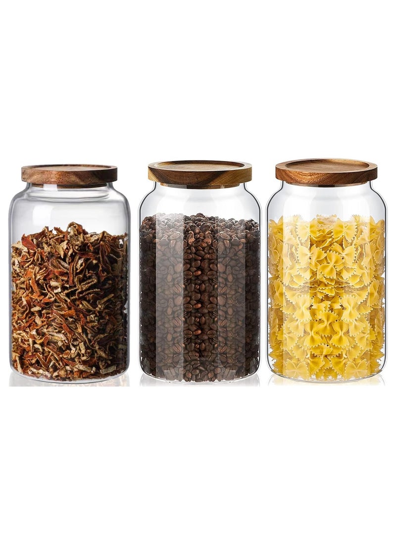 AUTOYSUR Large Glass Jar with Airtight Lid Set of 3 glass canister set, Glass Storage Containers for Food,Beans,Candy,Spice(3PC, 3000ml)  - Image 1