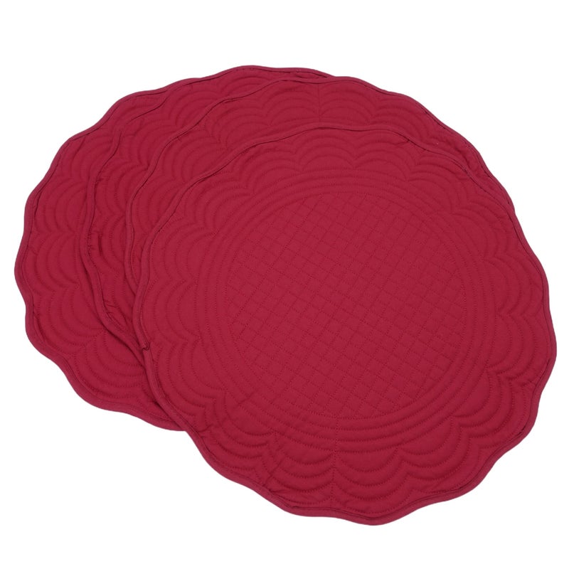 IVLPHA Red Cotton Quilted 165 inch Reversible Round Placemat for Table HeatResistant Pack of 4