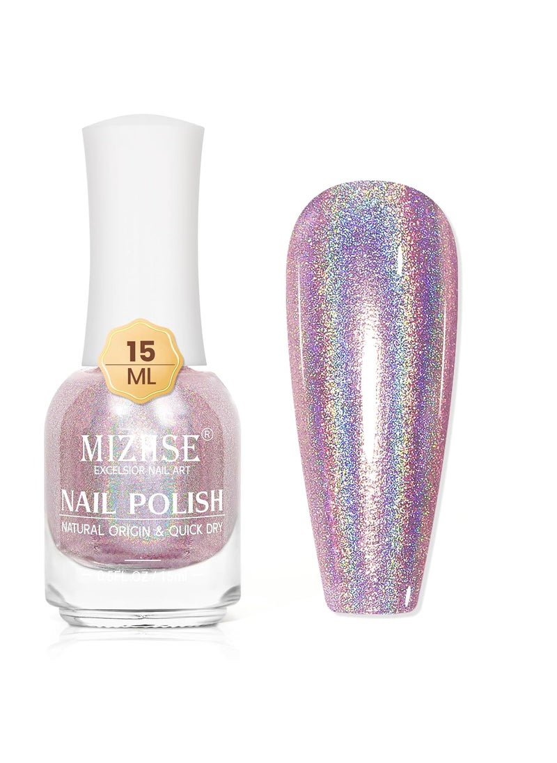 MIZHSE MIZHSE Holographic Nail Polish, Light Purple Glitter Nail Polish Air Dry Fast, 15ml/0.5 fl oz High Glossy Shimmer Nail Pigment Laser Oil-based Nail Lacquer Chrome Halo Nail Art Salon Manicure at Home 