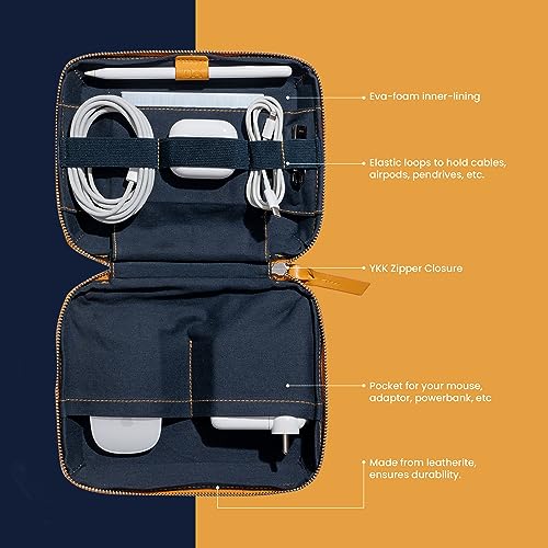 DailyObjects Leather Large Travel Digital Electronic Accessories Storage Bag,Portable Gadget Organizer Case,Tech Kit Pouch For Cables,Drive,Charger,Adapters,Power Bank,Charger Wire Organizer (Yellow) - Image 3
