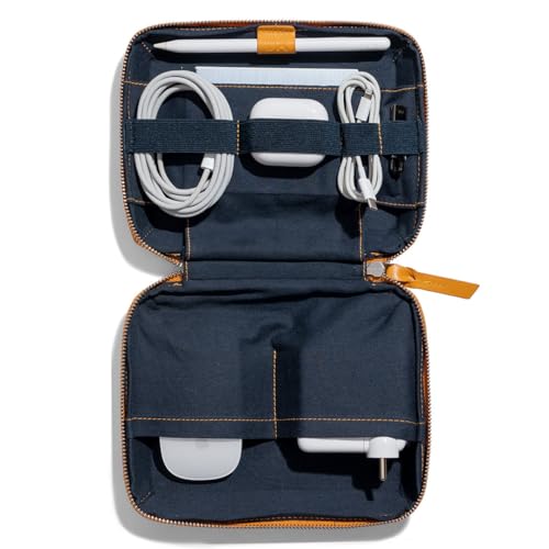 DailyObjects Leather Large Travel Digital Electronic Accessories Storage Bag,Portable Gadget Organizer Case,Tech Kit Pouch For Cables,Drive,Charger,Adapters,Power Bank,Charger Wire Organizer (Yellow) - Image 1