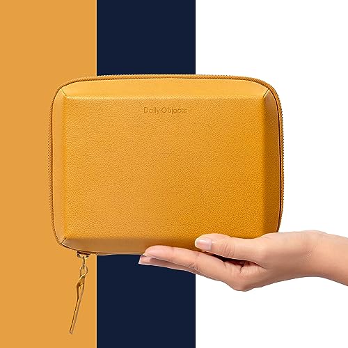 DailyObjects Leather Large Travel Digital Electronic Accessories Storage Bag,Portable Gadget Organizer Case,Tech Kit Pouch For Cables,Drive,Charger,Adapters,Power Bank,Charger Wire Organizer (Yellow) - Image 5