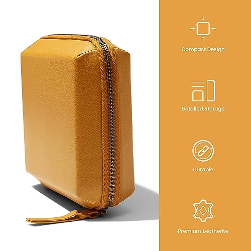 DailyObjects Leather Large Travel Digital Electronic Accessories Storage Bag,Portable Gadget Organizer Case,Tech Kit Pouch For Cables,Drive,Charger,Adapters,Power Bank,Charger Wire Organizer (Yellow) - Image 2