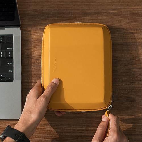 DailyObjects Leather Large Travel Digital Electronic Accessories Storage Bag,Portable Gadget Organizer Case,Tech Kit Pouch For Cables,Drive,Charger,Adapters,Power Bank,Charger Wire Organizer (Yellow) - Image 4