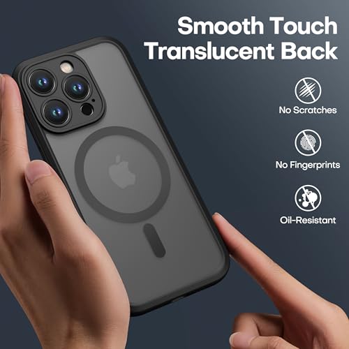 ImpactStrong Magnetic Guard Designed for iPhone 15 Pro Case [Camera Protection] [Military Grade Drop Tested] [Compatible with MagSafe] Slim Translucent Matte Phone Case (6.1") - Black - Image 5
