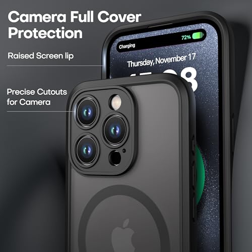 ImpactStrong Magnetic Guard Designed for iPhone 15 Pro Case [Camera Protection] [Military Grade Drop Tested] [Compatible with MagSafe] Slim Translucent Matte Phone Case (6.1") - Black - Image 3