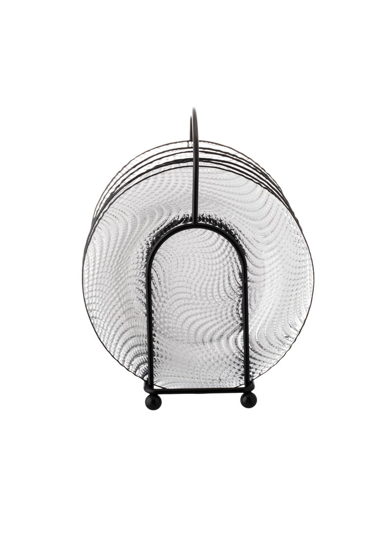 Dania A Set Of 6 Glass Dessert Plates With A Metal Stand, The Plate MulticolourRound Size Is 15Cm  - Image 3