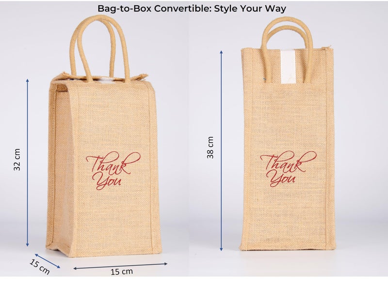 SOMAN Jute Ecofriendly Return Gift Water Bottle Bags | 2 Litre Bottle Holder – Natural Thank you printed Pack of 10 Bags - Image 2