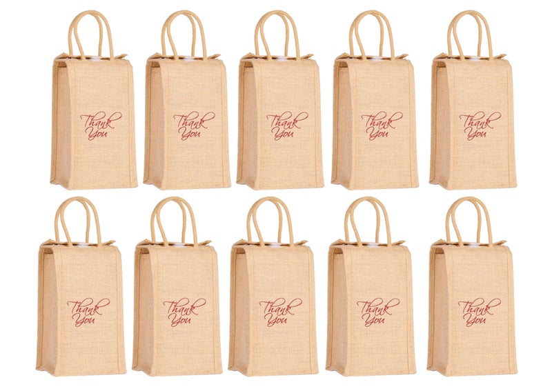 SOMAN Jute Ecofriendly Return Gift Water Bottle Bags | 2 Litre Bottle Holder – Natural Thank you printed Pack of 10 Bags - Image 1