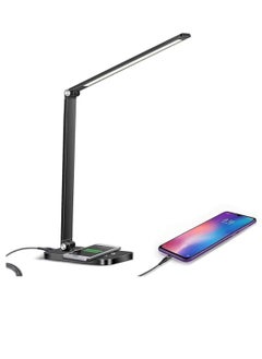 SKY-TOUCH Desk Lamp for Home Office,Touch switch, 3 levels of strong light adjustment, 5 levels of color temperature adjustment, mobile phone wireless charging,with USB Charging Port,Black,12*19*38cm  - Image 1
