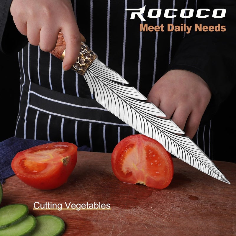 ROCOCO Feather Viking Knife Japanese Forged in Fire Boning Knife Fancy Kitchen Cleaver with Sheath Outdoor Camping BBQ Collection Birthday Thanksgiving Christmas Father Mother Gift 7" - Image 3