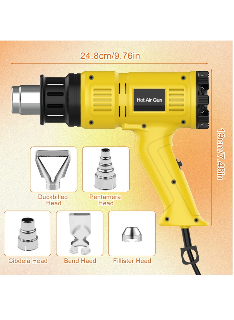 Necomi Heat Gun, 2000W Professional Hot Air Gun 60℃ -600 ℃ Variable Temperature Control, 7 Accessories for Shrink Pipe, 2-Temp Setting, Overload Protection, Fast Heating - Image 2