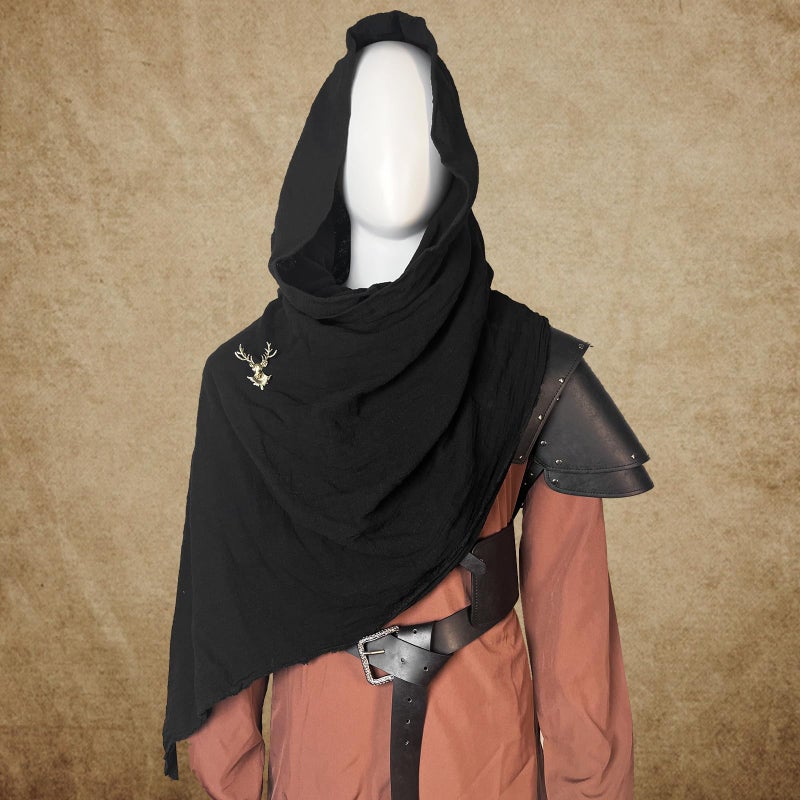 Berenlu Mens Renaissance Costume Set Medieval Belt Shoulder Armor Faux Leather Bracers Shawl Viking LARP Cosplay Accessories (Black A) - Image 2