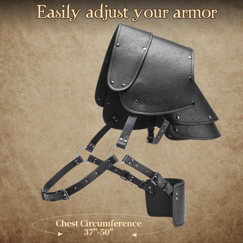Berenlu Mens Renaissance Costume Set Medieval Belt Shoulder Armor Faux Leather Bracers Shawl Viking LARP Cosplay Accessories (Black A) - Image 5