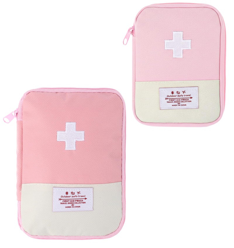 ValueBargain Pink First Aid Kit, 2 Pcs Small First Aid Pouch Empty for Outdoor Indoor, Camping Hiking Traveling, Sports, Car (Pink) - Image 1