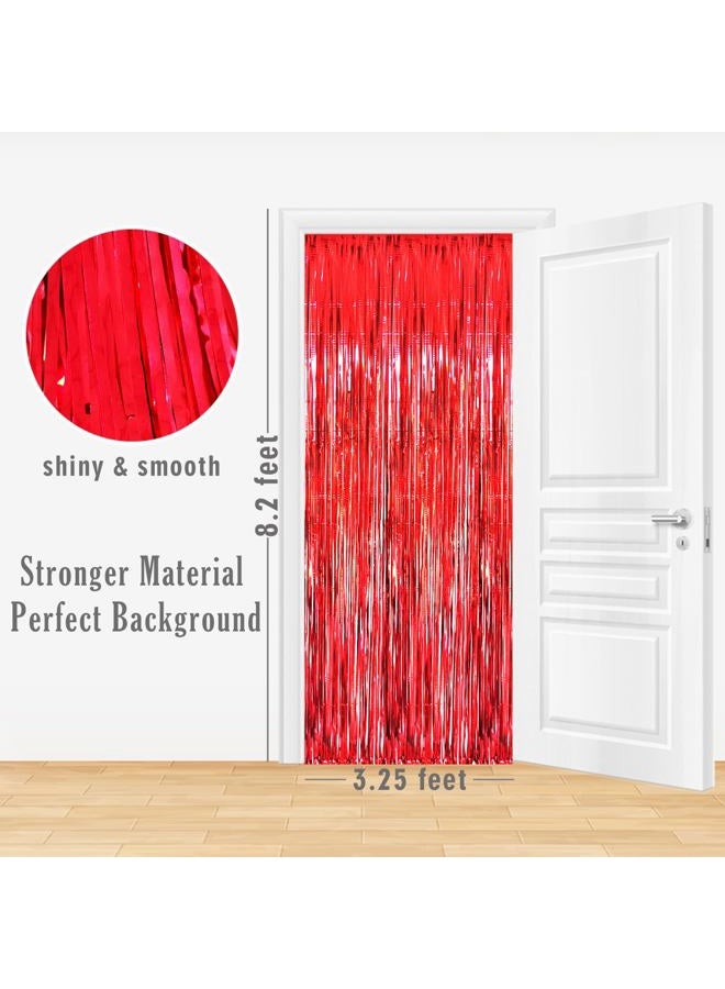 GOER 3.2 ft x 9.8 ft Metallic Tinsel Foil Fringe Curtains for Party Photo Backdrop Wedding Decor (1 Pack, Red) - Image 2