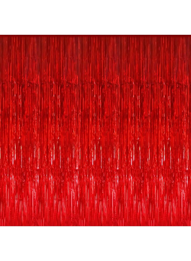 GOER 3.2 ft x 9.8 ft Metallic Tinsel Foil Fringe Curtains for Party Photo Backdrop Wedding Decor (1 Pack, Red) - Image 1