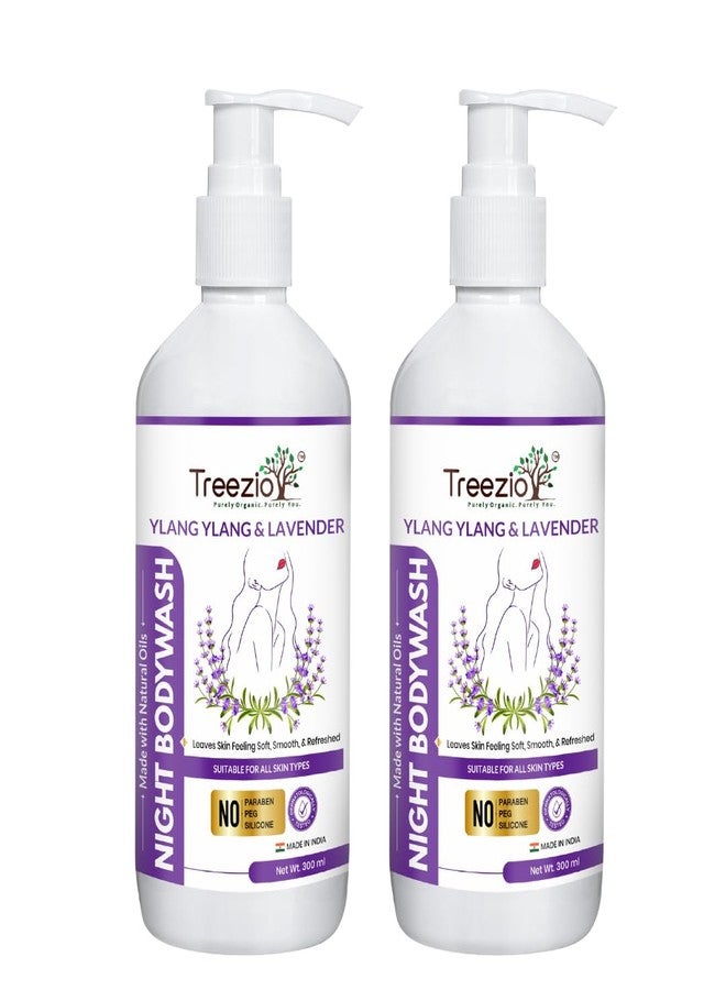 TREEZIO غسول الجسم الليلي من تريزيو برائحة الإيلنغ واللافندر - غسول الجسم للاسترخاء التام | يزيل التوتر ويرطب البشرة ويمنحها النعومة والشباب | خالٍ من البارابين والسيليكون | عبوة من قطعتين (300 مل لكل قطعة) - Image 1