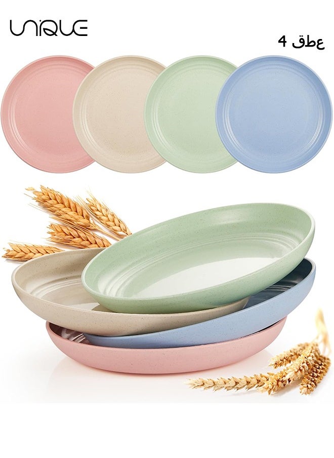 Unique - 4 Pcs 5.9 Inch Unbreakable Wheat Straw Plates - Reusable Plate Set - Dishwasher & Microwave Safe - Dinner Dishes Lightweight Plates Salad Kids Adult Plate for Kitchen Camping - BPA Free - Image 1