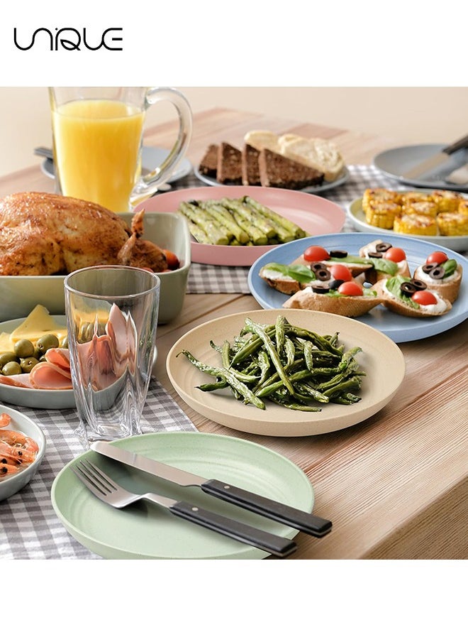 Unique - 4 Pcs 5.9 Inch Unbreakable Wheat Straw Plates - Reusable Plate Set - Dishwasher & Microwave Safe - Dinner Dishes Lightweight Plates Salad Kids Adult Plate for Kitchen Camping - BPA Free - Image 1
