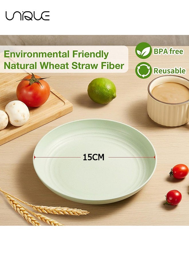 Unique - 4 Pcs 5.9 Inch Unbreakable Wheat Straw Plates - Reusable Plate Set - Dishwasher & Microwave Safe - Dinner Dishes Lightweight Plates Salad Kids Adult Plate for Kitchen Camping - BPA Free - Image 1