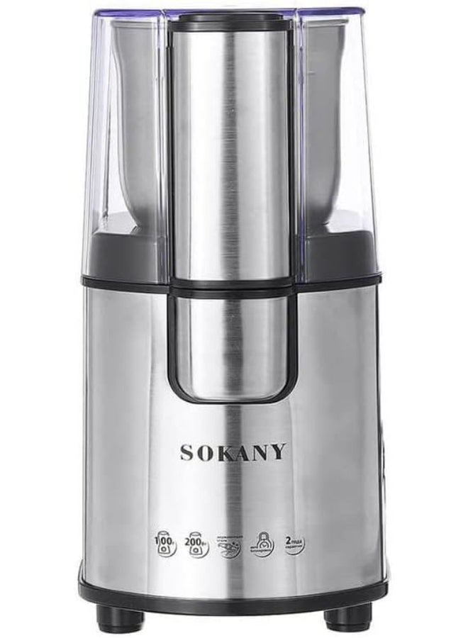 Sokany Coffee and Spice Grinder - 200 Watts - 90 Grams Stainless Steel Blades - Stainless Steel SK-3020S - Image 1