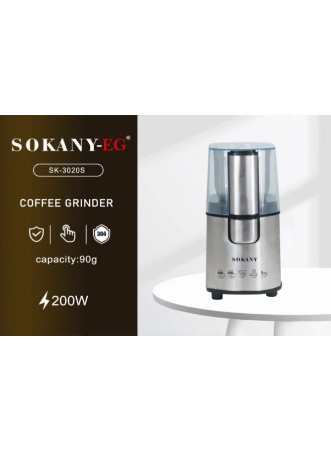 Sokany Coffee and Spice Grinder - 200 Watts - 90 Grams Stainless Steel Blades - Stainless Steel SK-3020S - Image 4