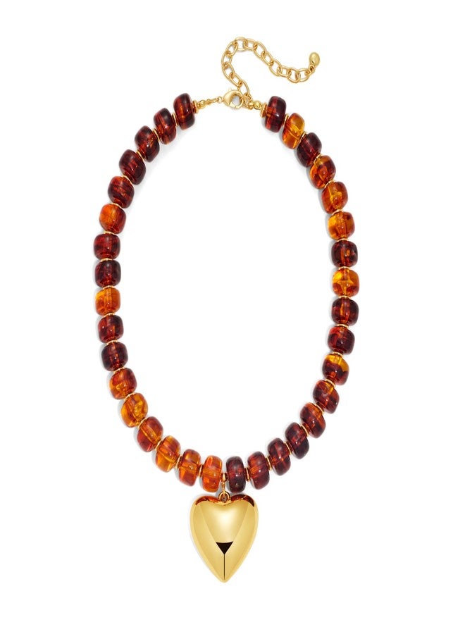 WOWORAMA Brown Beaded Heart Necklace for Women Trendy Puffy Heart Chunky Necklaces Acrylic Resin Beads Choker Necklace Boho Vintage Statement Necklaces Jewelry - Image 1