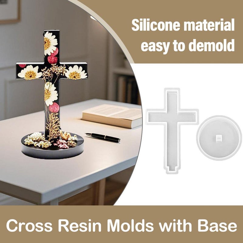 DIY Easter Crystal Epoxy Church Decoration Desktop Ornament Standing Cross Silicone Mold - New Model - Image 2