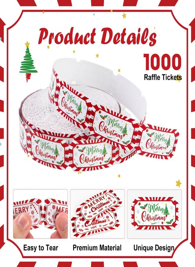 ABURRORI 1000 Pcs Merry Christmas Drink Ticket Single Raffle Tickets Roll Christmas Tree Free Meal Drink Ticket for Events Carnival Merry Xmas Themed Parties Leisure Reward - Image 3