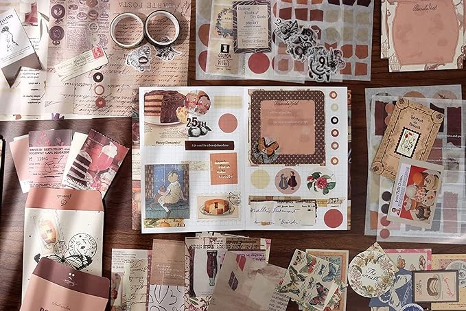 Mluffy ألبوم كولاج نوت بوك 346 قطعة ملصق جمالي | فن التدوين اليومي دفاتر ملاحظات DIY ملصقات ورقية مجموعات حرفية لكتاب القصاصات (بني) (عبوة من 1) - Image 3