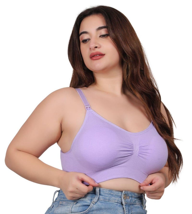 Fabme Women's Nylon Blend Wire Free Modern Nursing Padded Bra (BR0278_Lavender - Image 1