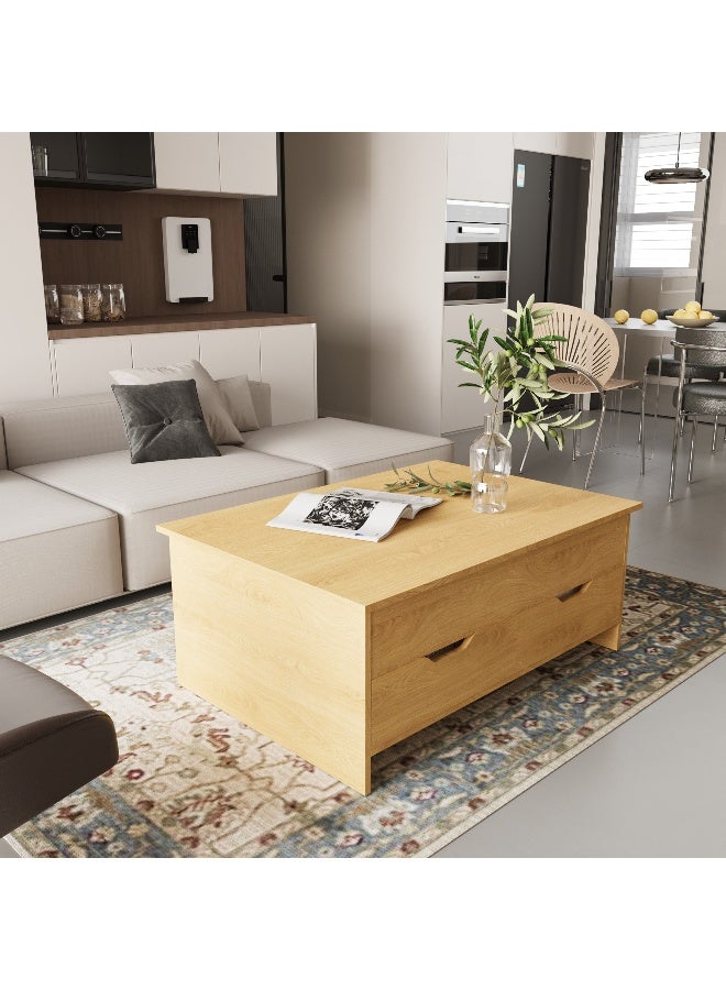 Home Box Lift Top Oak Coffee Table for Living Room - Image 1