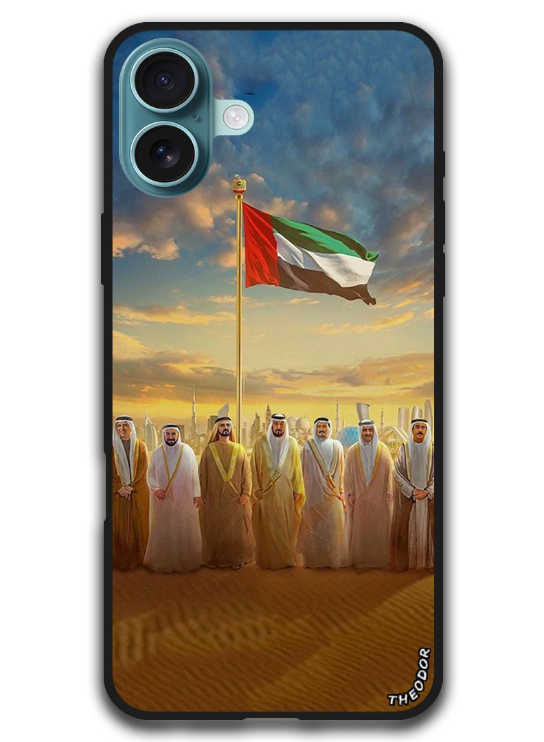 Theodor غطاء واقي مضاد للخدش ومقاوم للصدمات لجهاز آيفون 16 بلس (6.7)-إنش علم الإمارات حكام الإمارات - Image 1